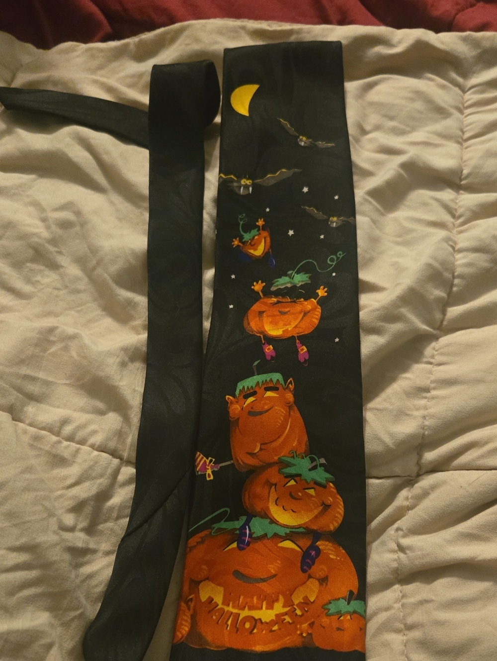 Hallmark Black Tie with Orange Pumpkins and Yellow Moon